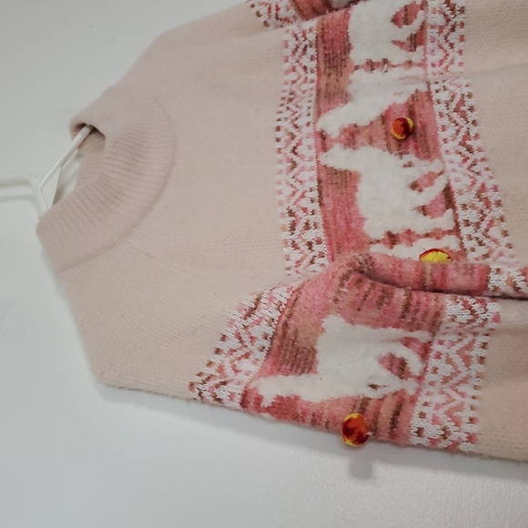 Anthropologie Aimee Alpaca Pullover Sweater Pompom Size Small Longer Length Pink - Picture 5 of 14